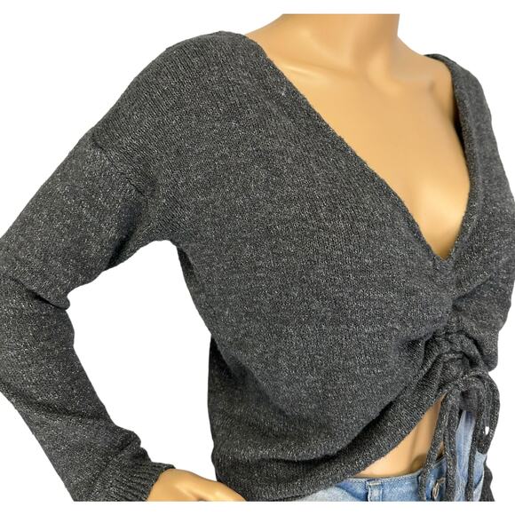 2/$30 Roxy Rolling Hills Cinched Crop Sweater Gray Size S - Picture 10 of 13